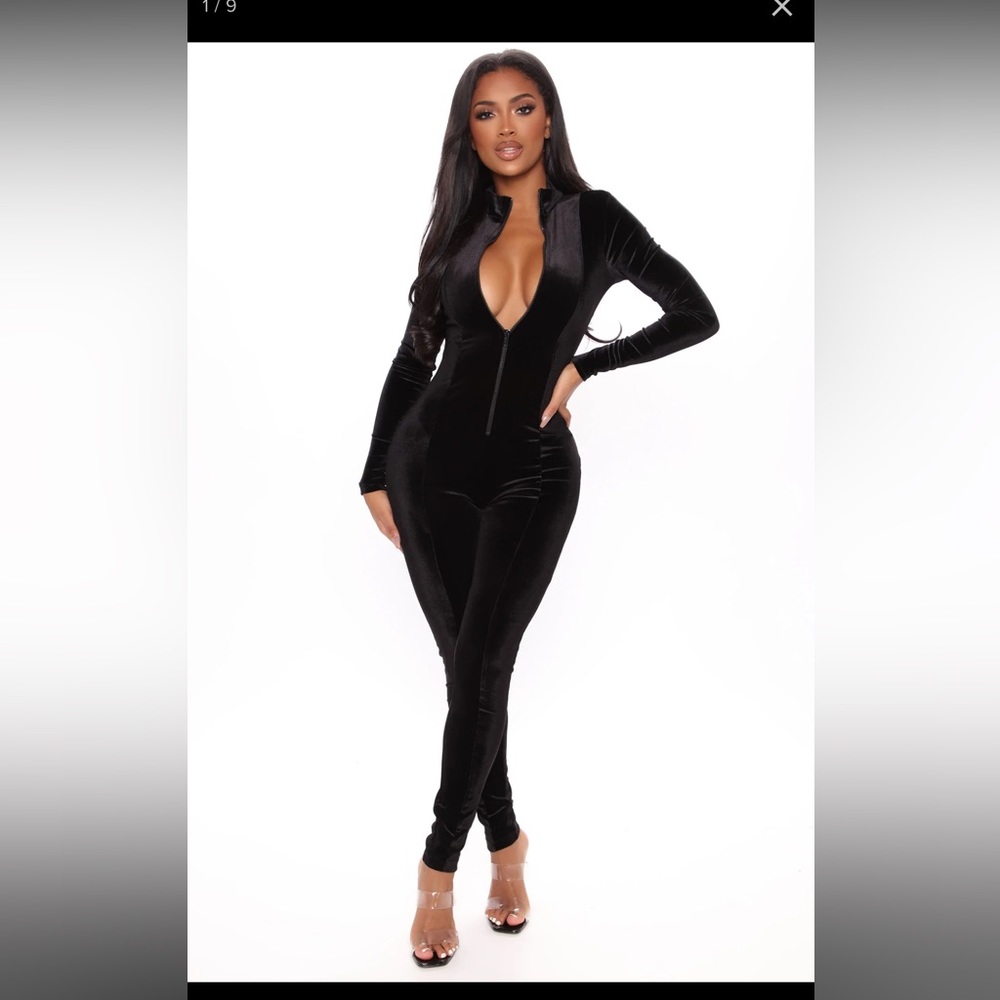 FashionNova Chocolate Dream Velvet Jumpsuit- Black